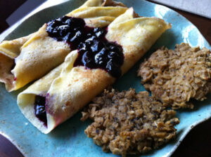 mpm_sept12_1 Cornmeal Crepes with Blueberries and Vegan Sausage Patties
