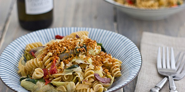 Mediterranean Style Rotini with Toasted Garlic Panko
