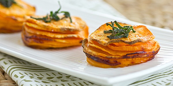 Sweet Potato Stacks with Crispy Sage Leaves