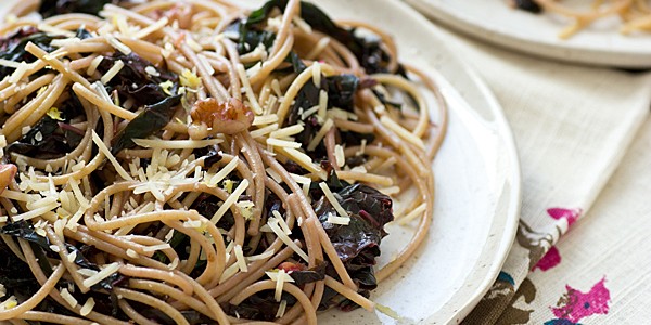 Spaghetti with Mustard Greens & Lemon