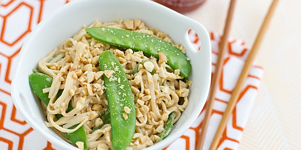 Peanut Udon Noodles with Snow Peas Recipe
