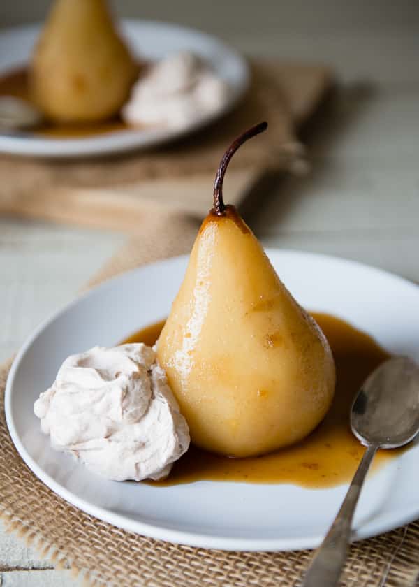 Chai Poached Pears with Cinnamon Whipped Cream