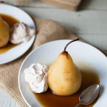 Chai Poached Pears with Cinnamon Whipped Cream Recipe