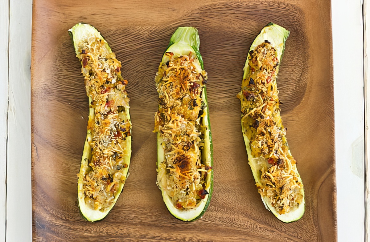 Vegetarian Stuffed Zucchini with Parmesan Panko ready to eat