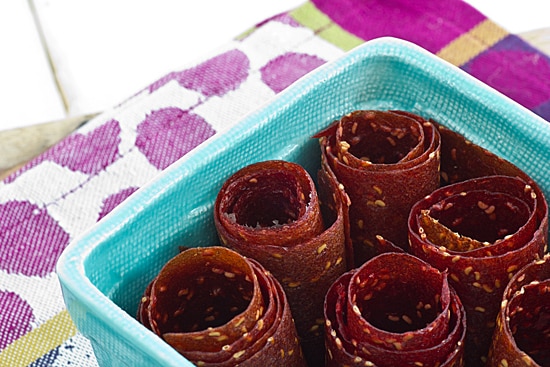 Raspberry Peach Fruit Leather Rolls