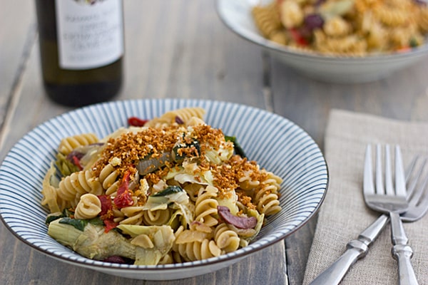 Mediterranean Style Rotini with Toasted Garlic Panko