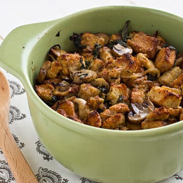 Gluten-Free Stuffing with Kale, Caramelized Onions, and Mushrooms