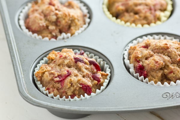 Whole wheat muffins made with cranberry sauce