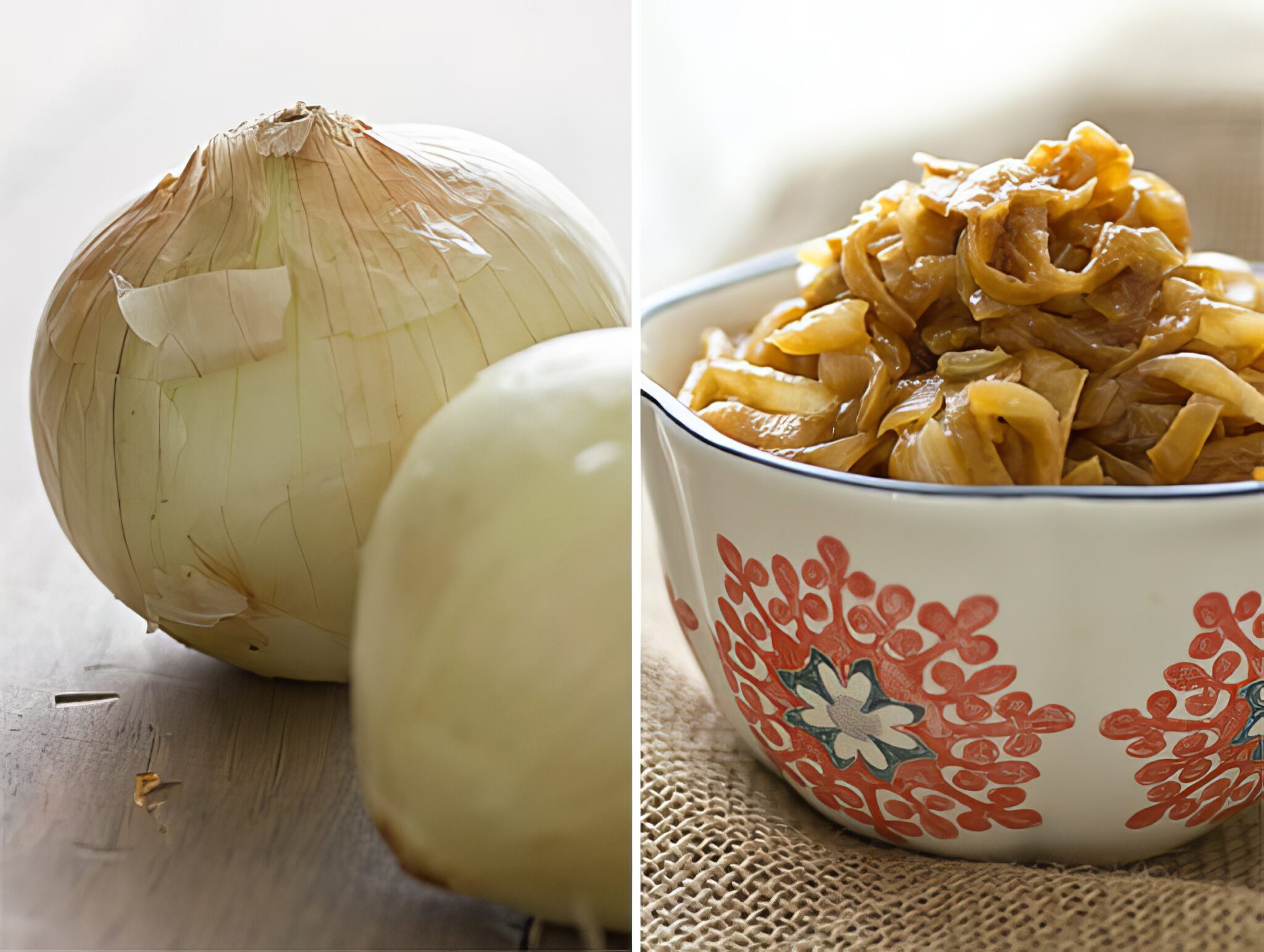caramelized onions before and after