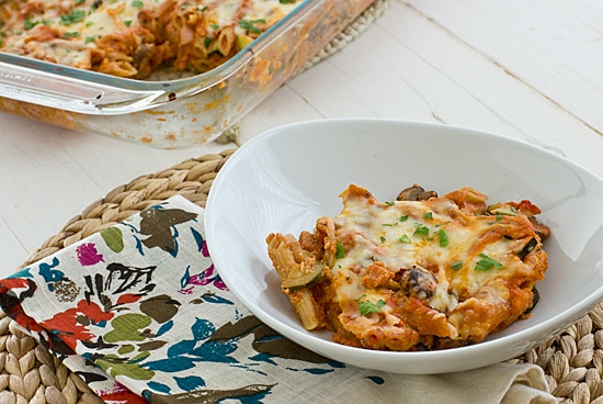 Vegetable Baked Ziti in Dish