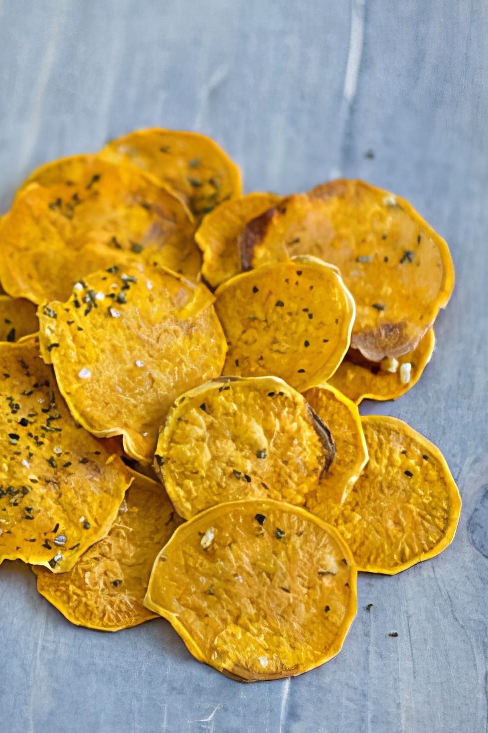 sweet potato chips seasoned with garlic and rosemary