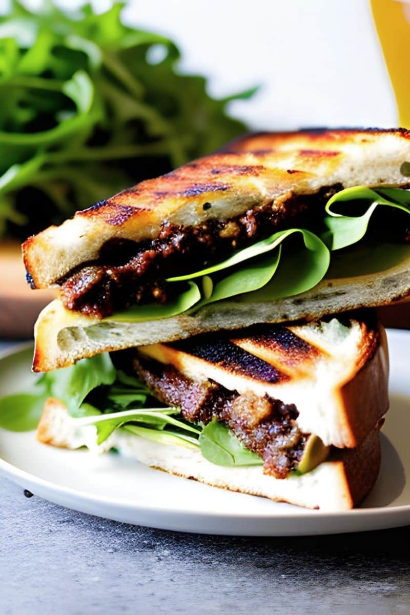 sliced portobello panini being served