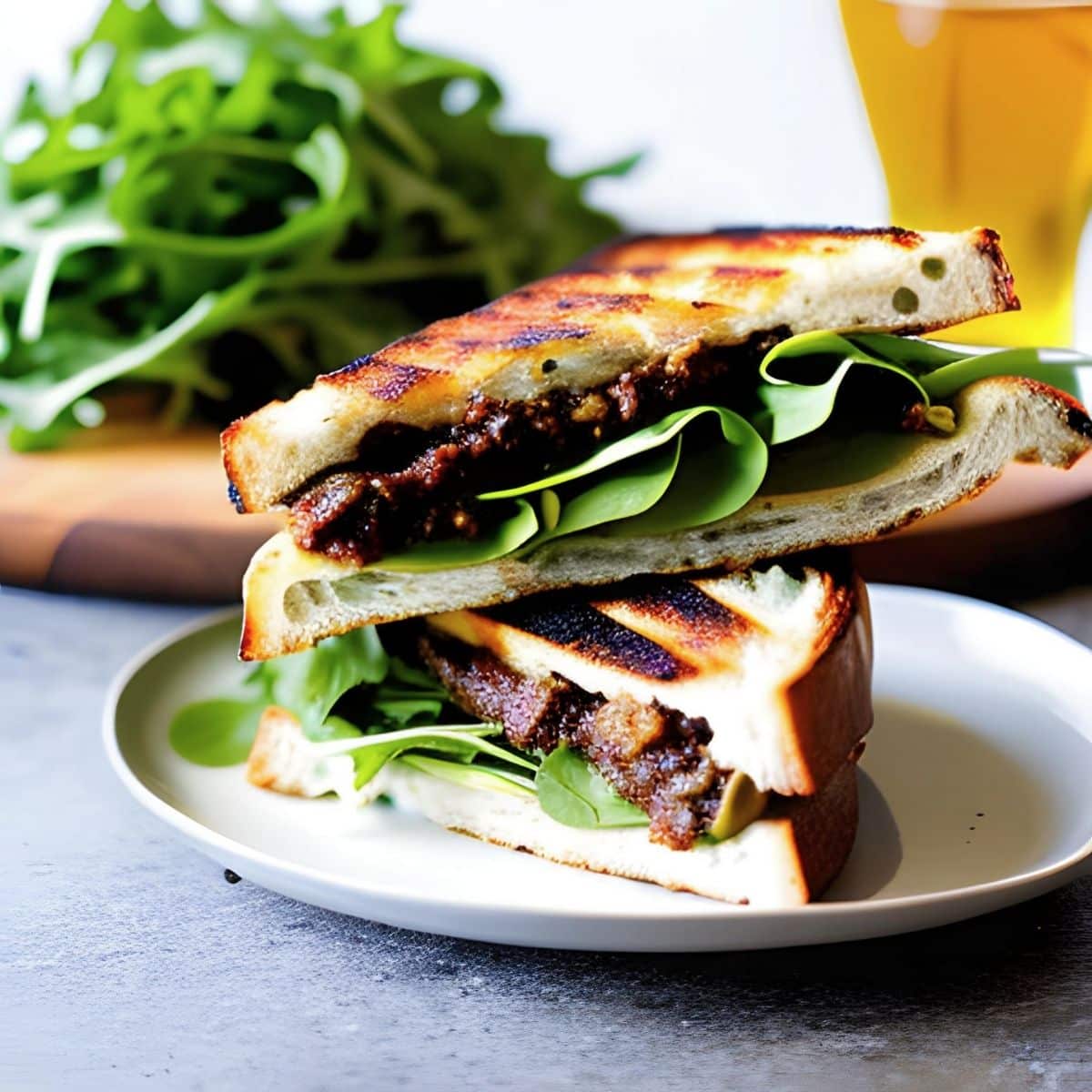 portobello panini with artichoke tapenade and arugula