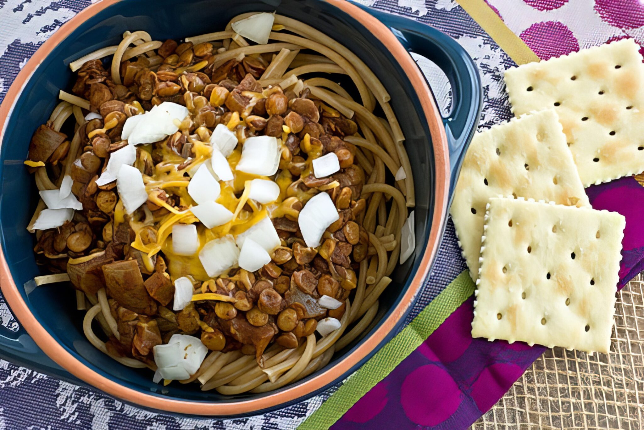 Vegan Cincinnati Chili being served