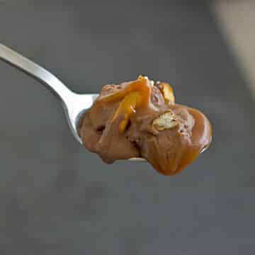 Chocolate Caramel Pretzel Gelato on Spoon