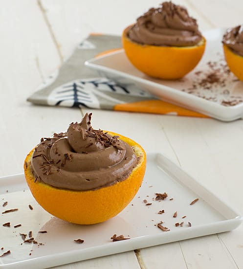 Orange Cardamom Chocolate Mousse in Orange Cups