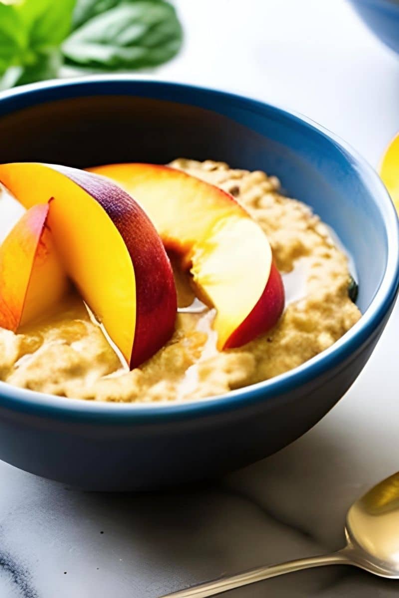 peach overnight oats in a bowl