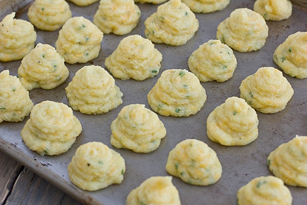 Trimmed-Down Cheddar & Chive Duchess Potatoes (Pre-Baking)
