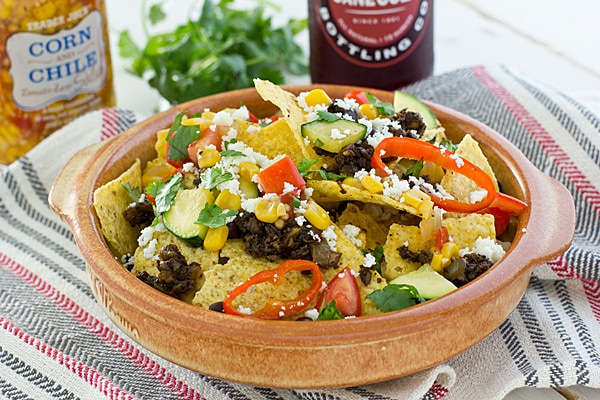 Loaded Veggie Nachos with Portabella Mushroom Meat