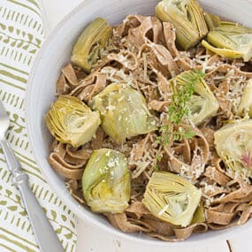 Whole Wheat Black Pepper Fettuccine with Baby Artichokes