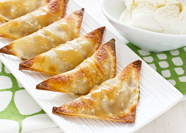 Baked Banana Wontons with Coconut Caramel Sauce Recipe