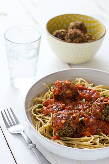 Spaghetti with Lentil Mushroom Meatballs