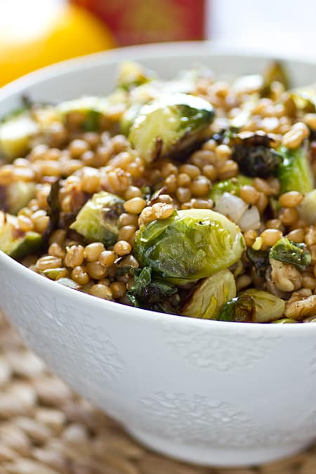 Lemony Wheat Berries with Roasted Brussels Sprouts