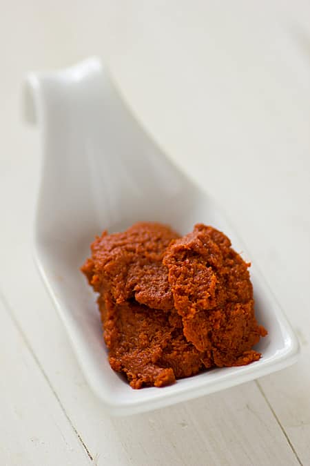 Red Curry Paste on  a white spoon