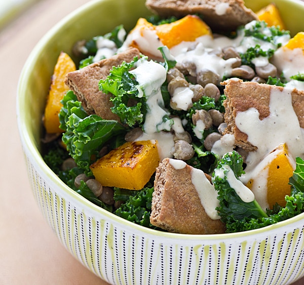 Butternut Squash, Lentil & Kale Salad with Tahini Dressing