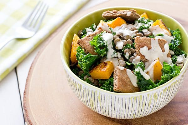 Butternut Squash, Lentil & Kale Salad with Tahini Dressing