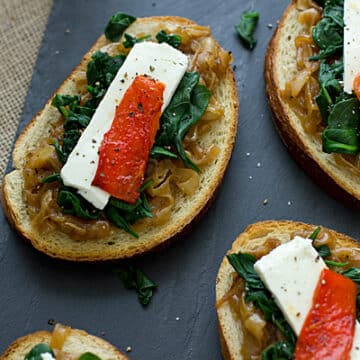 Spinach, Caramelized Onion & Roasted Pepper Open-Faced Sandwiches from Vegetable Literacy