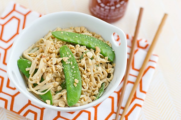 Peanut Udon Noodles with Snow Peas Recipe