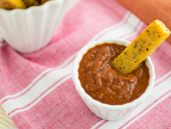 Baked Polenta Fries with Garlic Tomato Sauce Recipe