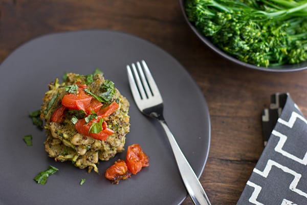 Pesto Quinoa & White Bean Cakes with Roasted Tomatoes Recipe