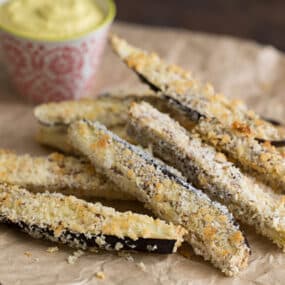 Panko-Crusted Baked Eggplant Fries with Curried Cashew Aioli