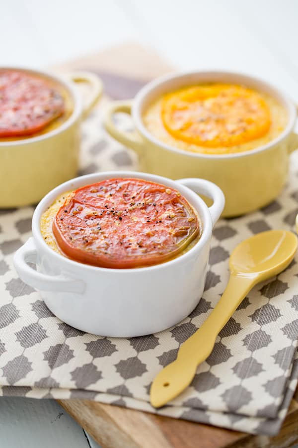 Smoked Cheddar Grits with Broiled Heirloom Tomatoes Recipe