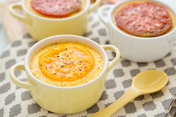 Smoked Cheddar Grits with Broiled Heirloom Tomatoes Recipe