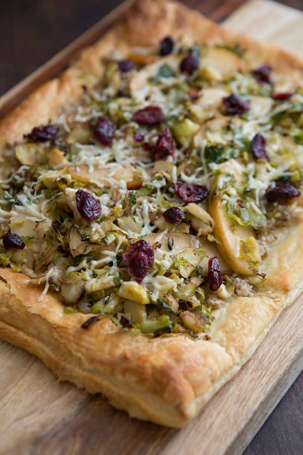 Brussels Sprout and Apple Tart with Walnut Pesto
