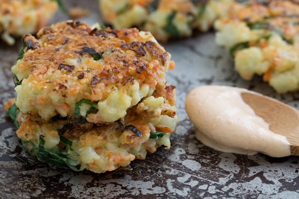 Crispy Cauliflower Carrot Fritters with Smoky Garlic Aioli Recipe