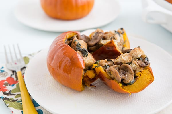Baked Stuffed Pumpkins with Spinach, Mushrooms & Cheese