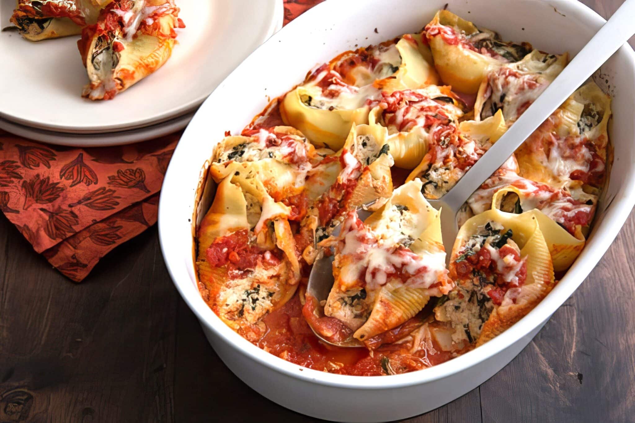 vegetarian stuffed shells stuffed with mushrooms and swiss chard