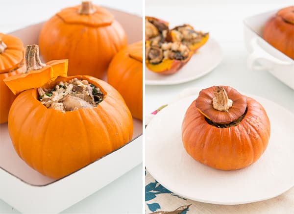 Stuffed Pumpkins with Spinach, Mushrooms & Cheese