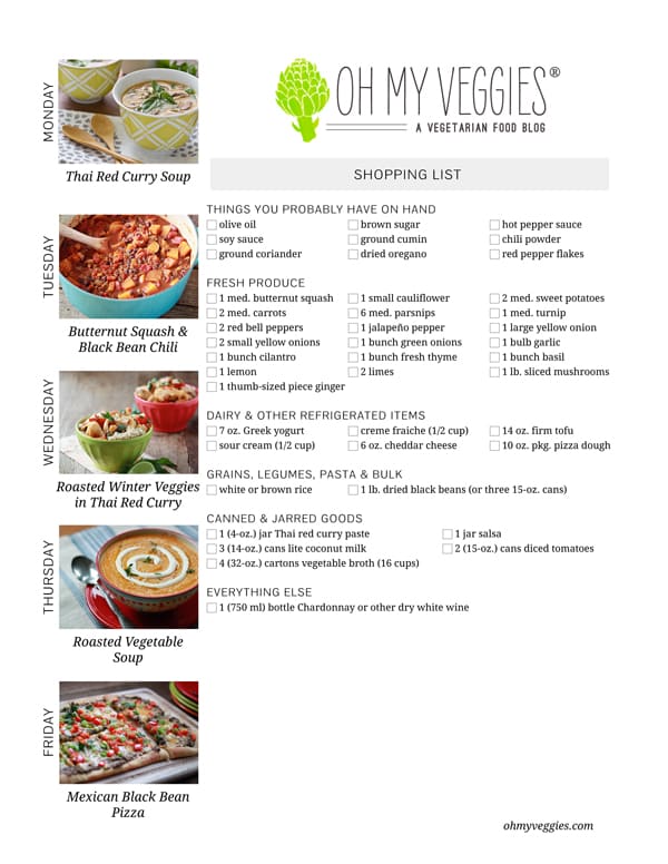 Vegetarian Meal Plan & Shopping List - 01.20.14