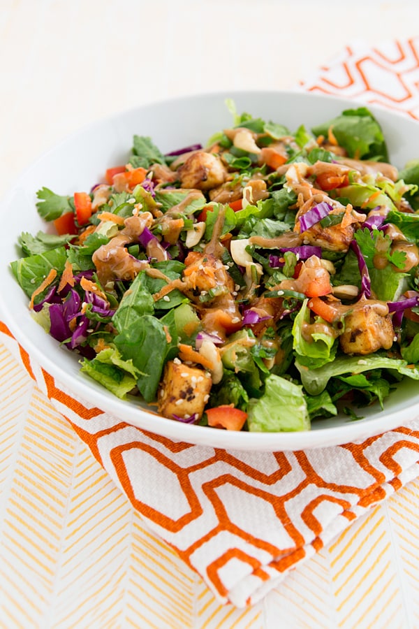 Chopped Salad with Sriracha Tofu & Peanut Dressing