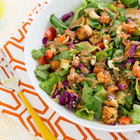 Chopped Power Salad with Baked Tofu and Almond-Miso Dressing Recipe