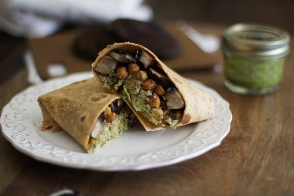 Roasted Portabella and Chickpea Burritos with Chimichurri Sauce and cauliflower rice