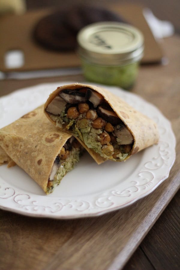 Roasted Portabella and Chickpea Burritos with Chimichurri Sauce and Cauliflower Rice