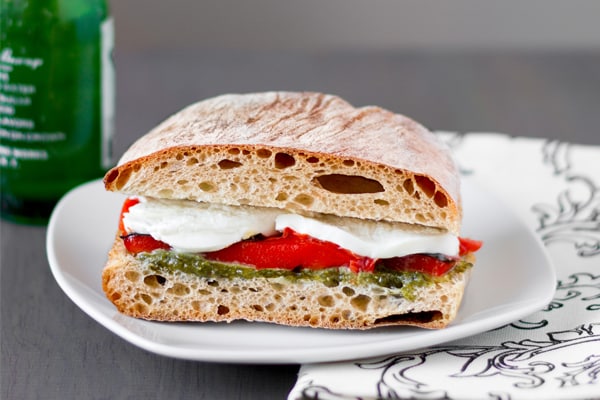 Roasted Red Pepper and Mozzarella Sandwiches with Arugula Pesto Recipe