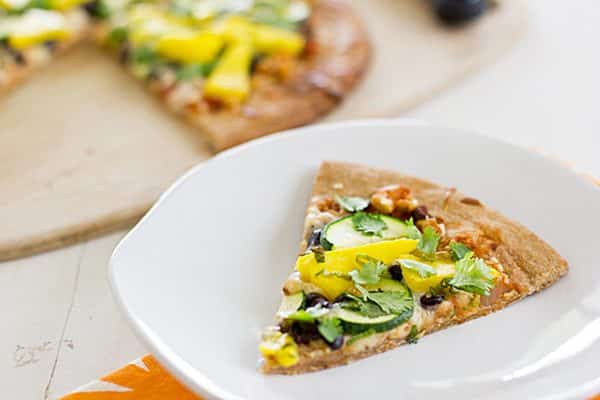 Spicy Mango Pizza with Black Beans and Zucchini
