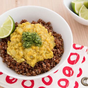 Curried Red Lentil & Quinoa Bowls with Cilantro-Mint Chutney Recipe